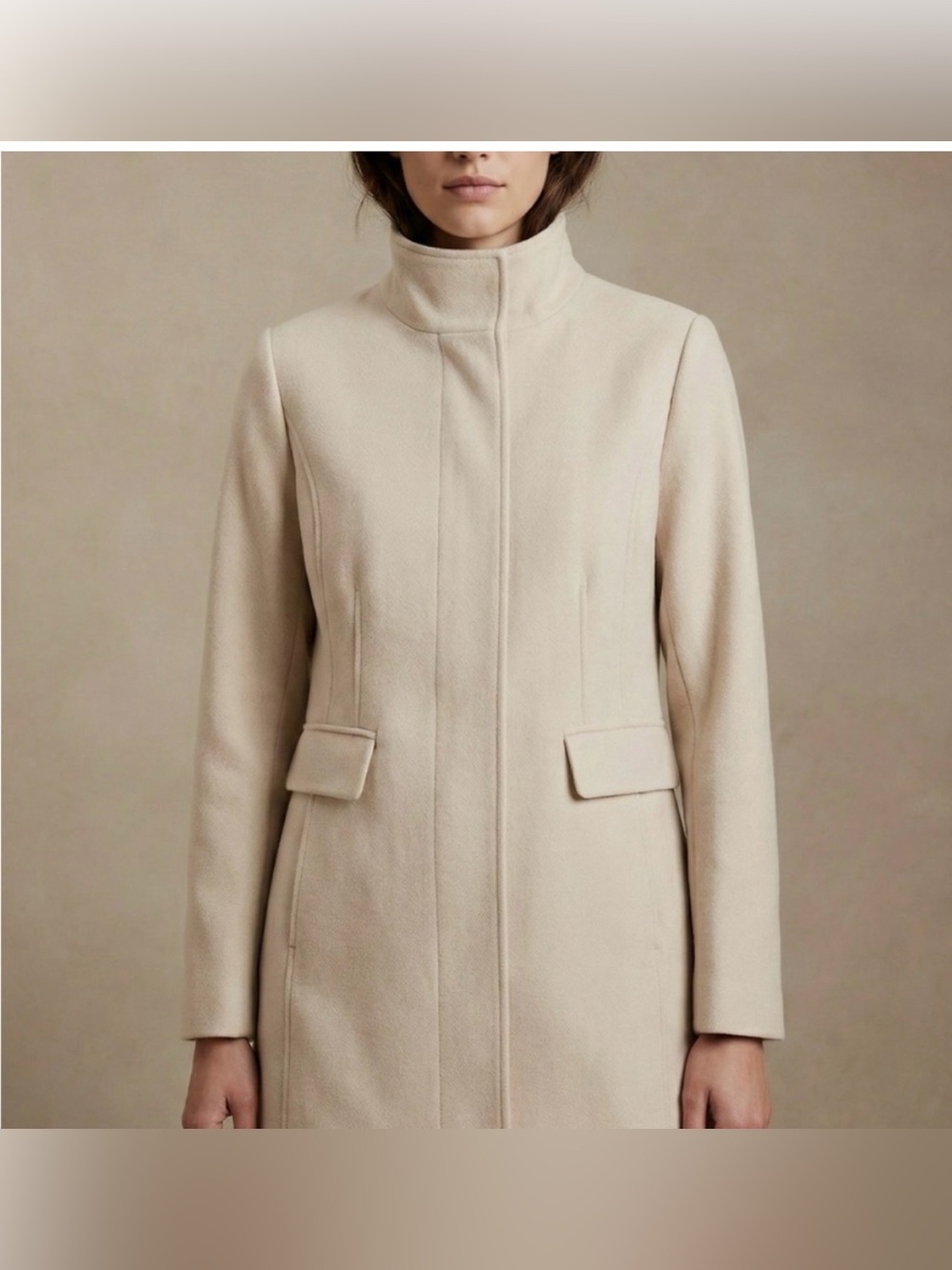 Vince Camuto Neutral Cream Stand-Collar Trench Coat